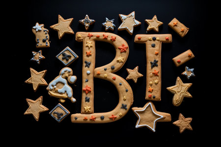 BABY-themed Letter Cookies Illuminate a Black Background - Captivating AR 3:2 Imageの素材
