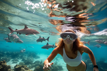 Captivating Underwater Adventure: Snorkeling with Majestic Nurse Sharks in the Crystal-clear Waters of Maldivesの素材