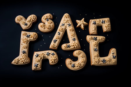 Sweetly Announcing: BABY Letter Cookies on a Sleek Black Backgroundの素材