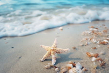Shimmering Seashore Delights: A Serene Summer Escape with White Starfish --ar 3:2の素材