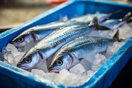 Chilled Delicacy: Fresh Mackerel on Ice, a Feast for your Senses!の素材