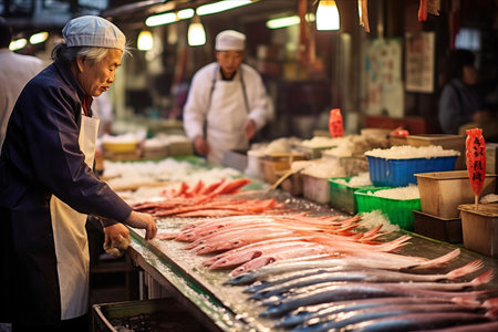 The Iconic Tsukiji Fish Market: A Tourist Magnet in Tokyo, Japan - Unveiling the Oldest, Largest, and Busiest Fish Market in the Worldの素材