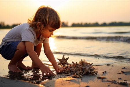 Beach Exploration: Two Kids on a Starfish Huntの素材