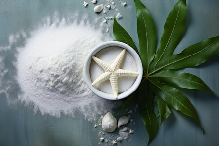 Serenity Unveiled: White Starfish, Salt in Bowl, and Leaf Texture in AR 3:2の素材