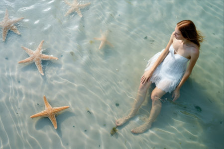 Oceanic Harmony: Exploring the Intersection of White Starfish and Sea-Life in a 3:2 Perspectiveの素材