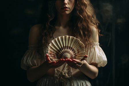 Enchanting Serenity: A Woman's Seashell Harvest --ar 3:2の素材