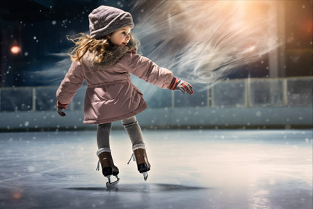 Graceful Steps: A Little Girl's Journey through Figure Skating on Indoor Ice Rinkの素材