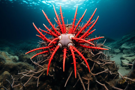 Captivating Encounter: Underwater Sea Spider Ambushes a Crown-of-Thorns Starfishの素材