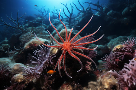 The Enigmatic Encounter: Underwater Sea Spider Unravels Secrets of Crown-of-Thorns Starfish - AR 3:2の素材