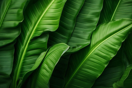 Natural Beauty: Vibrant Green Banana Leaf as Captivating Backgroundの素材