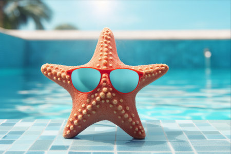 Sunny Escapade: Dive into Fun at the Pool with Stylish Shades and Playful Starfishの素材
