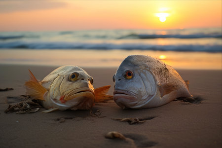 Death on the Shore: Unraveling a  Disturbing Sight of Fish Infested with Fliesの素材