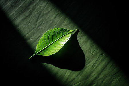 Serene Beauty: A Captivating Green Leaf with Abstract Shadow --AR 3:2