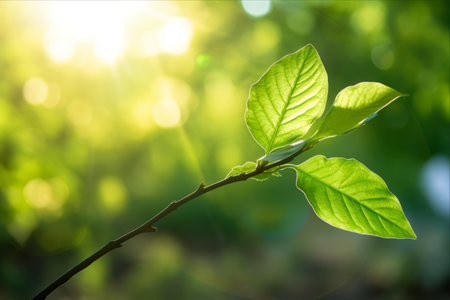Radiant Illumination: Captivating Low-Light Green Leaf on a Sunny Background â AR 3:2の素材