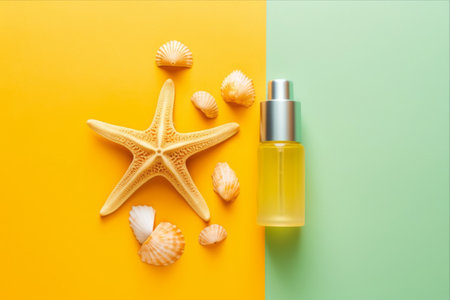Revitalizing Summertime Beauty: Yellow Face Care Serum Infused with Starfish and Seashell Extracts to Nourish and Treat Dry Skin - AR 3:2の素材