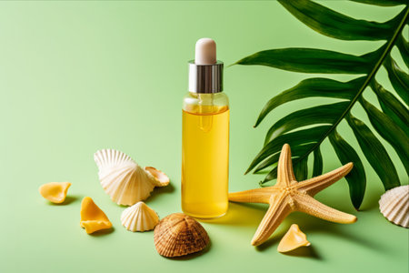 Summertime Glow: Nourishing Yellow Face Care Serum - Infused with Starfish and Seashell, Perfect for Dry Skin Treatment - AR 3:2の素材