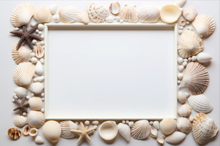 Captivating Collection of Shells Unveiled on a Subtle Light Grey Frame --ar 3:2の素材