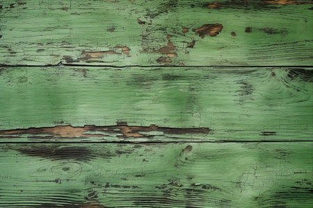 Reviving the Past: Green Paint Adorns Weathered Wood in a Captivating 3:2 Compositionの素材