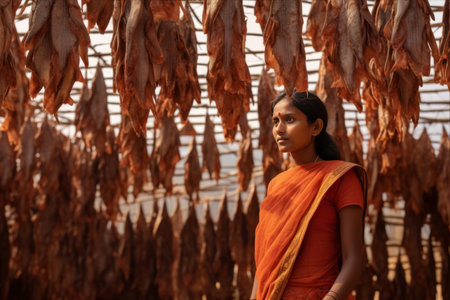 Captivating Snapshot of Traditional Fish Drying Process in Udvada, Indiaの素材
