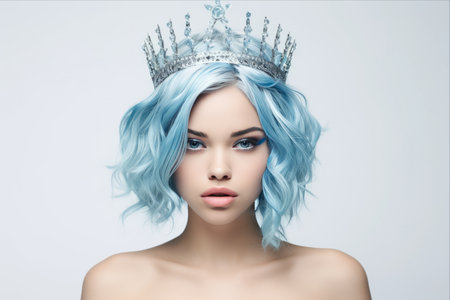 Crowned in Blue: A Captivating Vertical Portrait of a Woman with Vibrant Blue Hairの素材