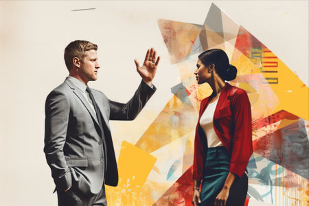 Dynamic Conversations Unleashed: A Magazine Banner Collage capturing a Vibrant Preamble with the Shaka V Signの素材