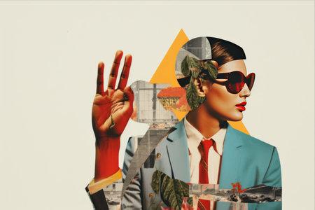 Shaka Vibe Conversations: Uniting Two Individuals in a Magazine Banner Collageの素材