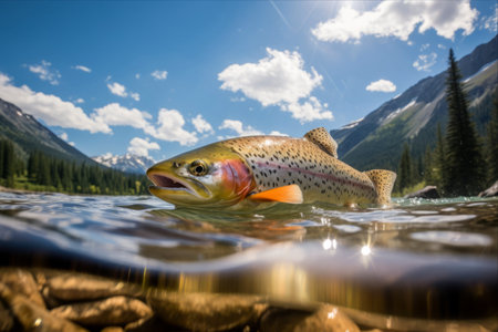 Westslope Cutthroat Trout: Majestically Released Back Into the Water During an Alberta Fly Fishing Adventureの素材