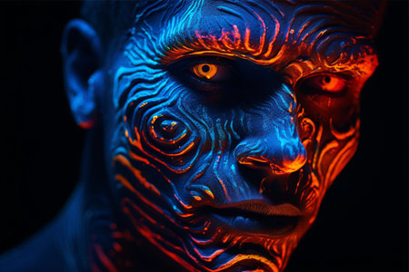 Glowing in Neon: Man's Face Transformed by UV Lava Paint - AR 3:2の素材