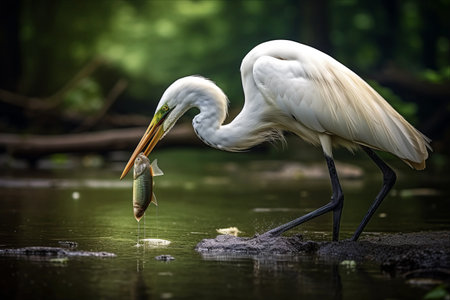 Intriguingly Serene: White Heron, Master of the River's Fishes -- AR 3:2の素材
