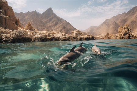 The Majestic Dance: Enchanting Scenes of Wild, Free Dolphins in Ras al Had Reserve, Omanの素材