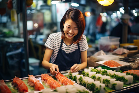 Savoring Tokyo's Delectable Street Sushi: A Woman's Culinary Adventureの素材