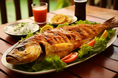 Crispy Delights: Brazilian Pexe Frito Brasileiro with Fresh Salad - A Mouthwatering 3:2 Fusionの素材
