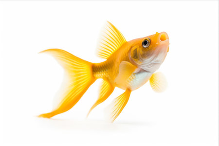 Vibrant Yellow Guppies on the Hunt: Mouths Agape, Seeking Food in Isolationの素材