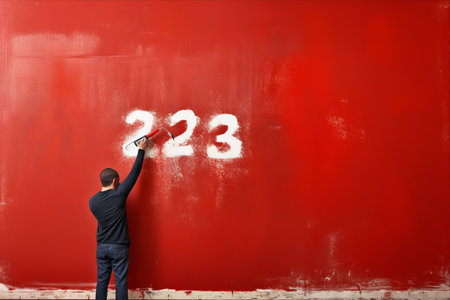 A Joyful Start: Hand Embracing the New Year with a Paint Roller - AR 3:2の素材