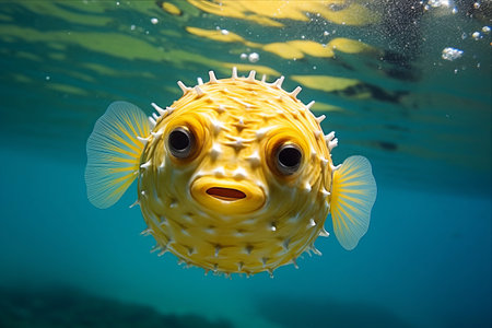 Indonesian Underwater Wonderland: Captivating Sight of Yellow Pufferfishの素材