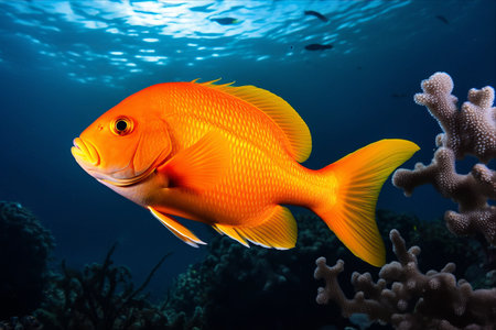 The Official Marine Fish of California: The Vibrant Garibaldi Fish Thrives on Santa Catalina Islandの素材