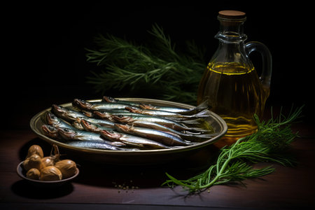 Savory Delight: Discovering the Art of Garum Fish Sauce with Anchovies on a Captivating Dark Backgroundの素材