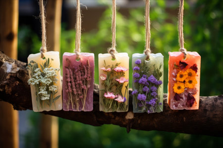 Floral Charm: Hanging Decorative Homemade Vintage Bars of Herbal Soapの素材