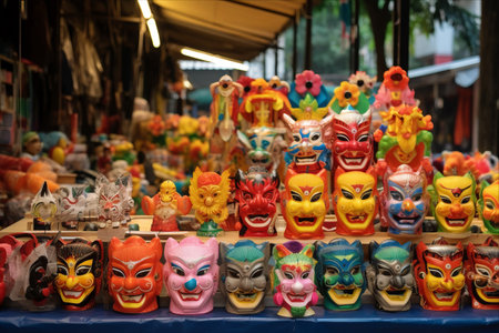 Hanoi's Vibrant Mid-Autumn Festival: Traditional Colour Decorations, Lanterns, Masks, and Toys Transform Hang Ma Street in the Old Quarterの素材