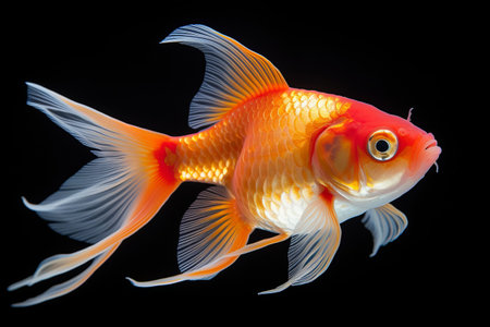 Captivating Close-Up: The Majestic Solitary Goldfish Shines in Aquariumの素材