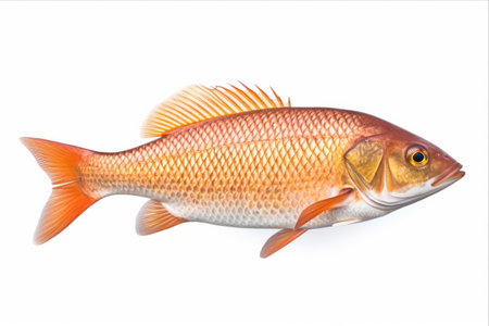 Stunning Isolated Image of a Gold Fish Red Drum (Sciaenops ocellatus) on White Backgroundの素材