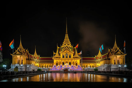 Enchanting Illumination: Captivating Grand Palace Celebration Marks King Rama X's Coronation in Bangkok, Thailand, May 2019の素材