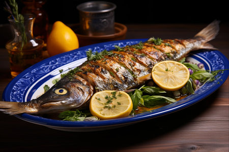 Savoring the Flavors: Grilled Blue Fish on the Dish â AR 3:2の素材
