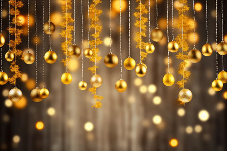 Glimmering Festivity: Radiant Gold and Yellow Garlands Illuminate Christmas Tree Decorの素材