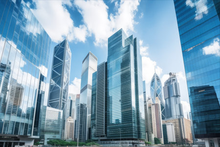 Captivating Urban Skyline: Majestic Glass Skyscrapers Define Hong Kong's Central Districtの素材