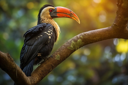 The Majestic Hornbill: A Graceful Perch on the Tree Branchの素材