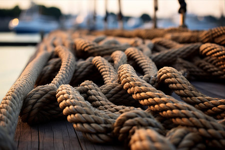 Securely Anchoring Maritime Operations: Naval Ropes Embracing the Harbor Dockの素材
