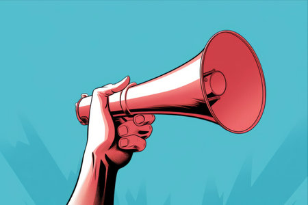 Amplifying Silence: A Hand with Megaphone and an Empty Speech Bubble in AR 3:2の素材