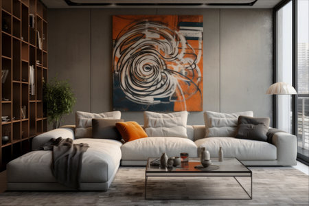 Modern Living: Cozy Sofa Complements the Interior Design of a 3:2 Aspect Ratio Living Roomの素材