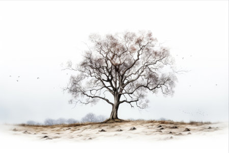 Embracing Solitude: A Tree Standalone Against a White Canvas - Aspect Ratio 3:2の素材